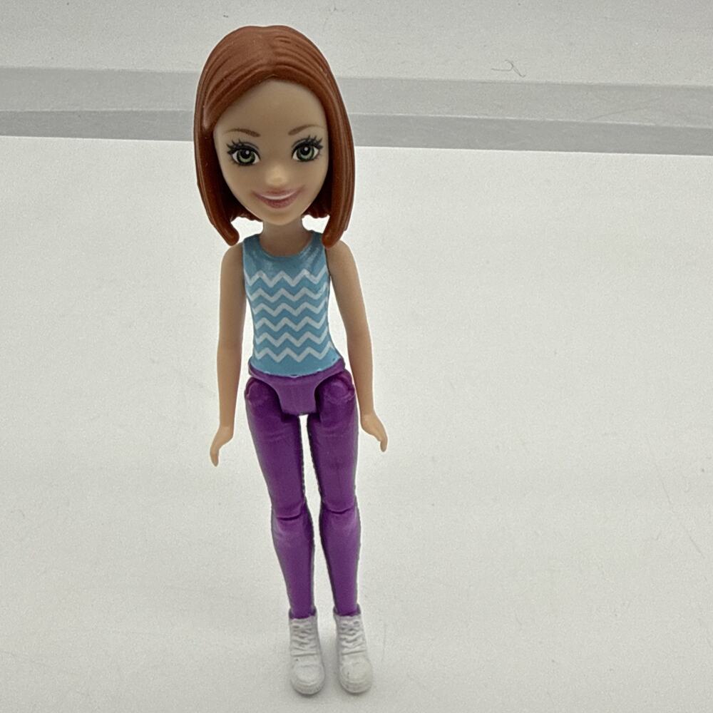 2017 Mattel Barbie Bobble head Brunette Purple Pants Zigzag Blue Shirt